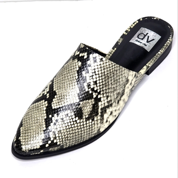 DV by Dolce Vita Shoes - Dv Dolce Vita Women's Snakeskin Mules Heels Slip on Black Leather 8.5